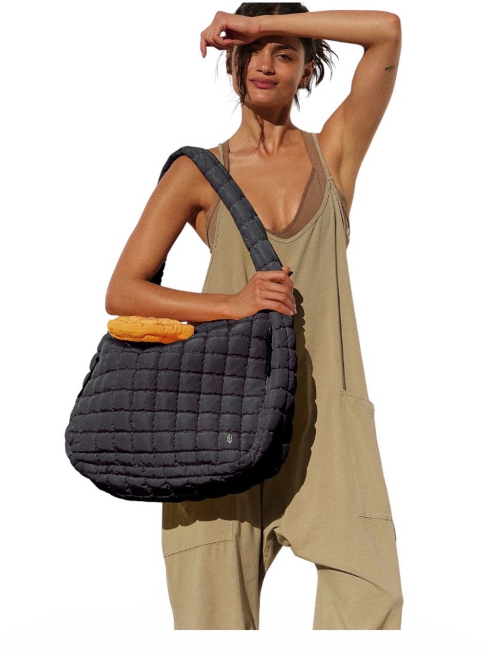 Free People Quilted Carry All Tote Bag Black
